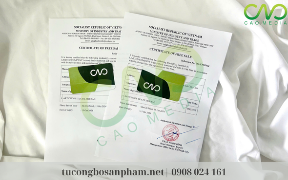 Mẫu giấy phép lưu hành tự do CFS cho trà Atiso (Ảnh CAO Media)