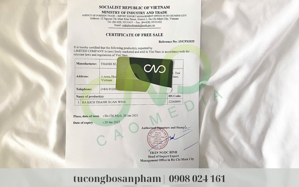 Mẫu chứng nhận CFS rượu ba kích (Ảnh CAO Media)